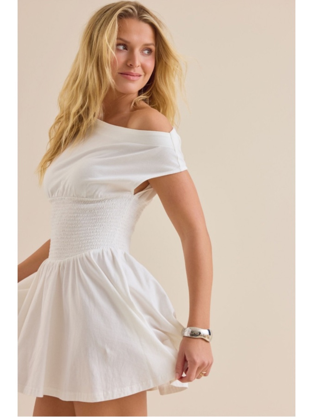 Altar’d State Alianna Mini Dress Size XS Off Shoulder Smocked Flirty Brunch Boho
